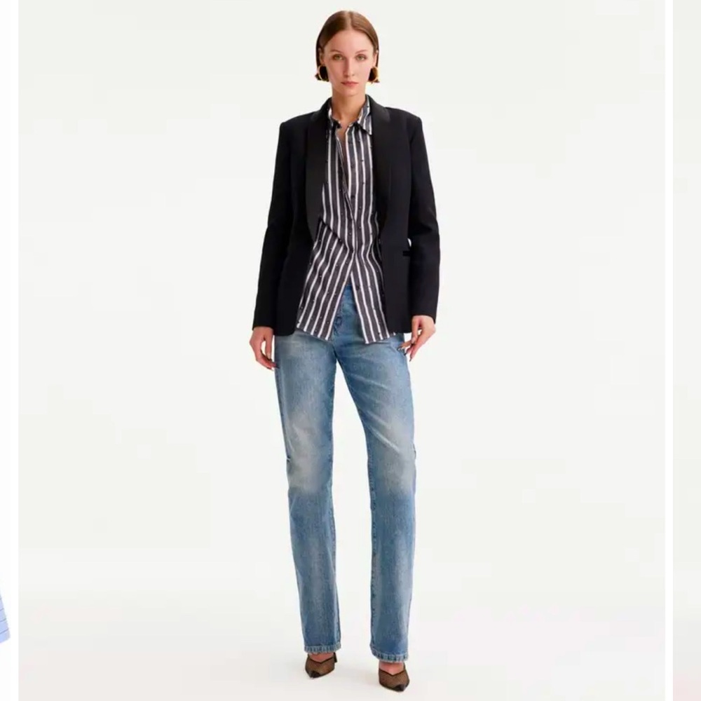 THEO The Label Echo Pearly Shirt, Studded Striped Button Down Shirt, XS MSRP 295